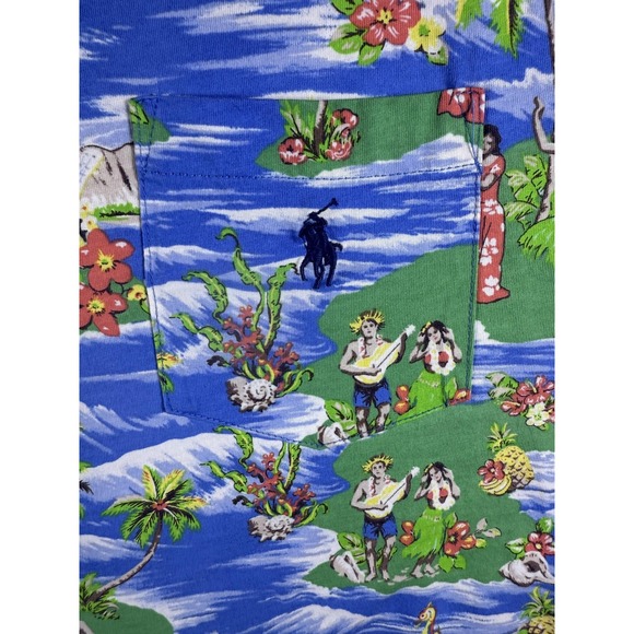 Polo Ralph Lauren Shirt Mens Extra Large Blue Hawaiian Aloha All Over Print - Picture 4 of 7